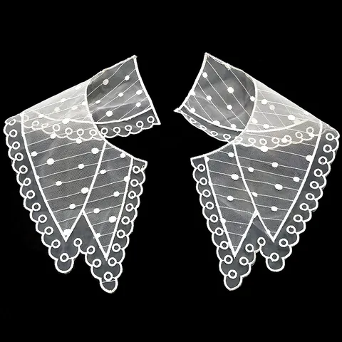 White Lace Organza Embroidered Collar Applique For DIY Sewing Craft Apparel Accessories Polyester Embroidery Floral Lace Patch Pair