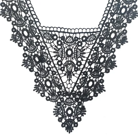 Elegant Black Water Soluble Embroidered Guipure Lace Collar Applique Classical V-Neck Hollow Out Detachable Fake Collar DIY Sewing Motif Trims Accessories