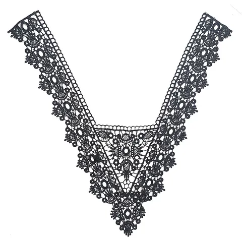 Elegant Black Water Soluble Embroidered Guipure Lace Collar Applique Classical V-Neck Hollow Out Detachable Fake Collar DIY Sewing Motif Trims Accessories
