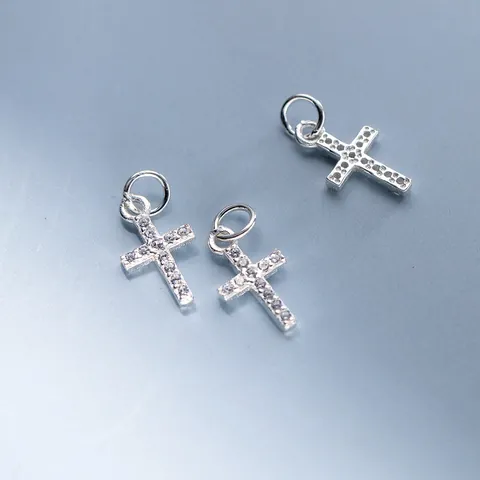 Ciondolo Croce in Argento Sterling 925 Con Strass Ciondolo Solo DIY Accessori Per Gioielli Per Bracciale Collana Forniture Artigianali