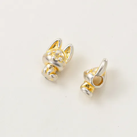 999 Fine Silver 3D Gold Tracing Fox Spacer Beads DIY Jewelry Making Materials Hand-Woven Bracelet Loose Beads Accessories