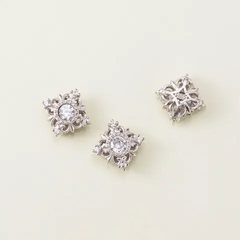 925 Sterling Silver Square Spacer Beads Hollow Out Rhinestone Inlaid Gold Silver Plated Jewelry Making DIY Accessories