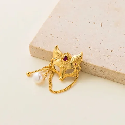 Dije de Máscara de Zorro de Plata de Ley 925 Galvanizado Estrás Rojo Perla Artificial Incrustada para Joyería DIY Pulsera