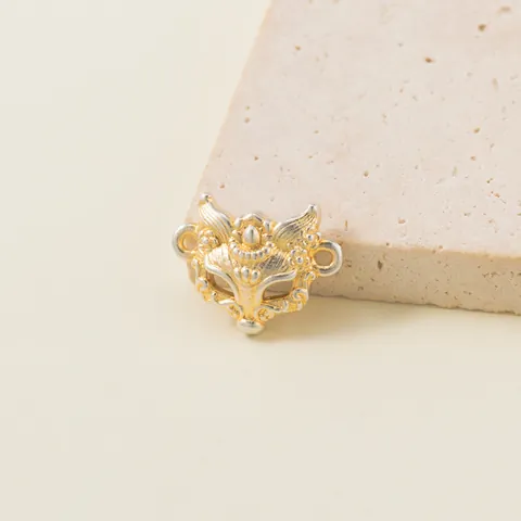 Charm Conector de Máscara de Zorro de Plata Fina 999 Con Baño de Oro de 14K para Fabricación de Pulseras DIY Joyería