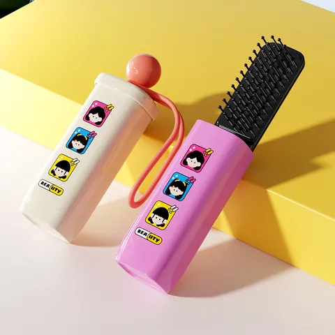 Mini Brosse à Cheveux Télescopique Portable Avec Miroir Dessin Animé Brosse Intégrée Pour Voyage Accessoires Femmes Filles
