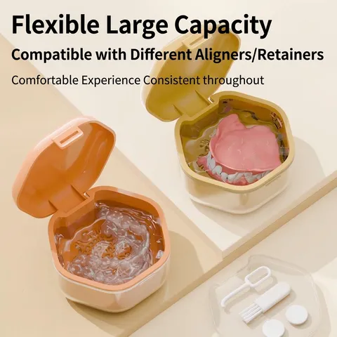 Hexagonal Orthodontic Braces Case Portable Denture Soaking Cleaning Box Retainer Container Travel Oral Care Storage Case