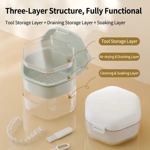 Hexagonal Orthodontic Braces Case Portable Denture Soaking Cleaning Box Retainer Container Travel Oral Care Storage Case