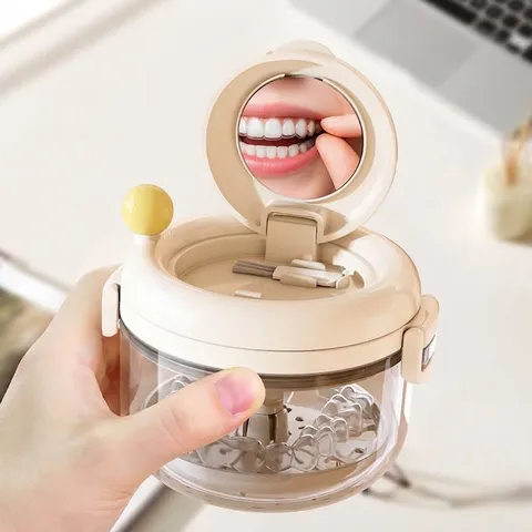 Manual Centrifugal Aligner Cleaning Box With Mirror Portable Orthodontic Retainer Storage Case Drainage Basket For Braces Dentures
