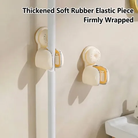Modern Minimalist Vacuum Suction Cup Mop Holder Wall Mounted Punch Free Broom Organizer ABS Non-Slip Roller Mop Clip For Bathroom Kitchen
