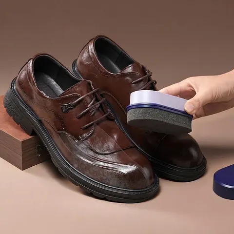 Portable Double-Sided Shoe Sponge Brush With Built-In Shoe Wax For Leather Shoes Cleaning Polishing Care Professional Shoe Shine Tool