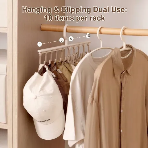 Multifunctional Rotatable Mobile Hanger With 5 Hooks And 5 Clips Anti-slip Drying Rack For Socks Hats Ties Clothes Organizer Closet Space Saving ABS PP