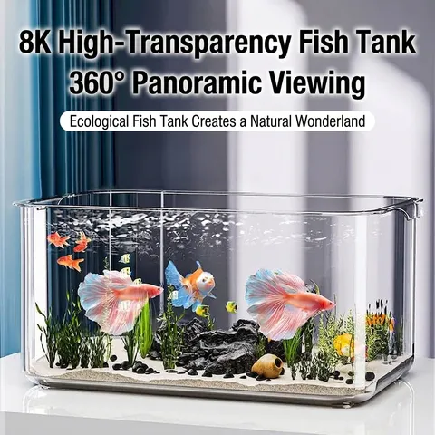 Transparenter PET Desktop Goldfischglas Einteiliges Klares Aquarium Ökologische Vissenkom Für Goldfische Kampffisch Büro Dekoration