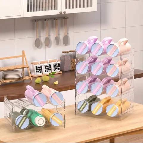 Transparent Stackable Water Cup Storage Rack Multi-Layer PET Desktop Organizer Removable Wine Bottle Holder For Kitchen Cupboard Office
