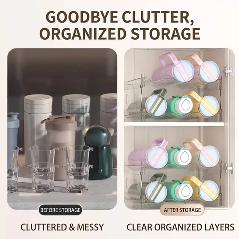 Transparent Stackable Water Cup Storage Rack Multi-Layer PET Desktop Organizer Removable Wine Bottle Holder For Kitchen Cupboard Office