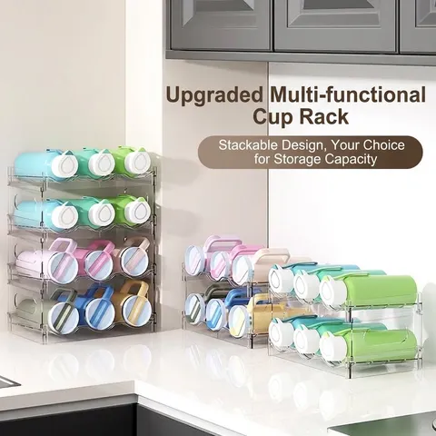 Portabottiglie di Vino in PET Trasparente Impilabile Portabicchieri Multifunzionale Scaffali Organizer da Scrivania per Cucina
