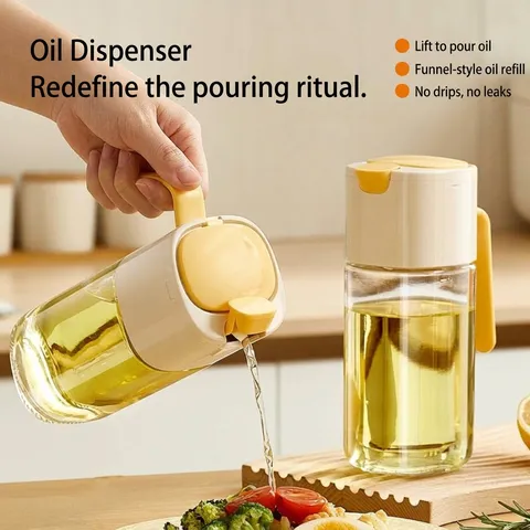 Automatic Gravity Flip Glass Oil Pot Leakproof Kitchen Dispenser Bottle For Soy Sauce Vinegar Large Capacity Glass Oil Cruet