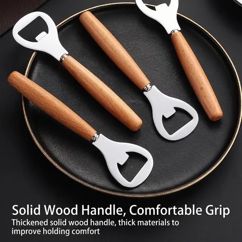 Manual Stainless Steel Beer Bottle Opener With Ergonomic Beech Wood Handle Handheld Soda Opener For Bar Kitchen Party Household Tool