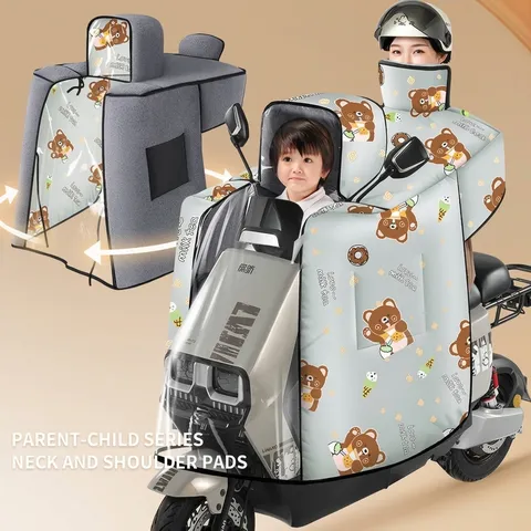 Electric Vehicle Windshield Cover For Parent-Child Winter Thickened Fleece Waterproof Windproof Electric Scooter Scooter Apron Cover Warm Leg Cover