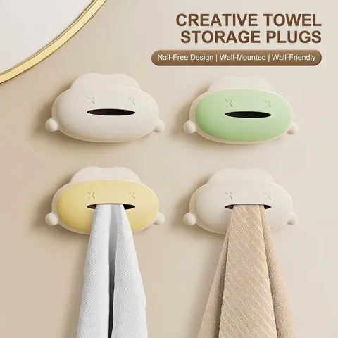 Creative Cloud Shape Towel Holder Wall Mounted Punch Free Self Adhesive Towel Plug Kitchen Bathroom Rag Storage Rack Home Organizer