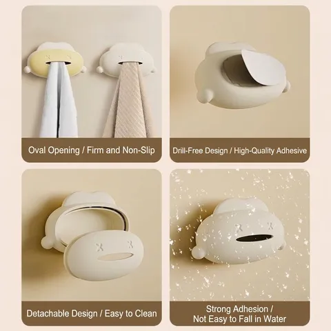 Creative Cloud Shape Towel Holder Wall Mounted Punch Free Self Adhesive Towel Plug Kitchen Bathroom Rag Storage Rack Home Organizer