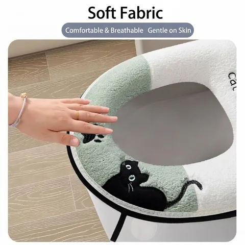 Warm Thickened Plush Toilet Seat Cushion Zipper Washable Cartoon Cat Waterproof Back Soft Cotton Velvet Seat Cover