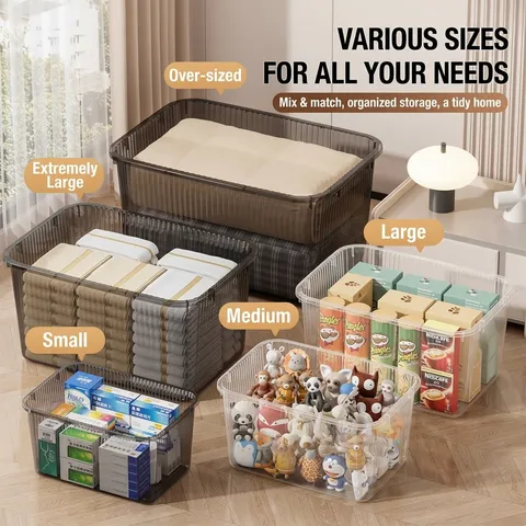 Stackable Transparent Plastic Storage Box With Lid And Handle Large Capacity Clothes Organizer Bin For Dormitory Car Home