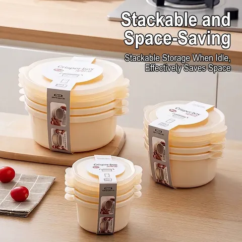 Refrigerator Food Storage Box PP Plastic Stackable Airtight Kitchen Crisper Container For Food Classification Beige Black