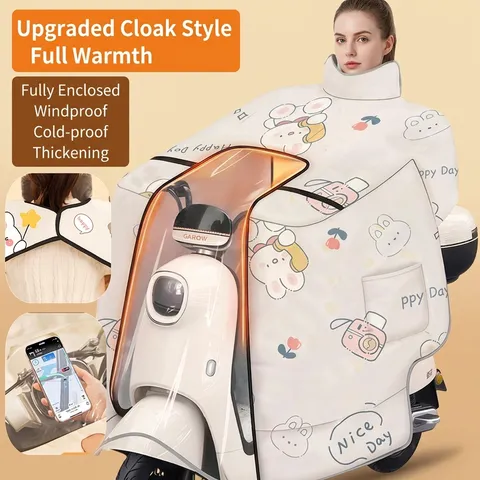 Windscherm voor Elektrische Fiets Winter Verdikte Fleece Cape Stijl Waterdicht Motorfiets Thermische Bescherming