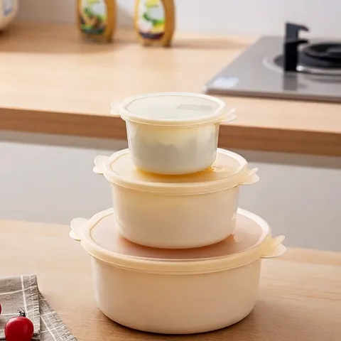 Round Food Preservation Box With Lid Food Grade Silicone Microwave Safe Fridge Storage Container Airtight Kitchen Organizer