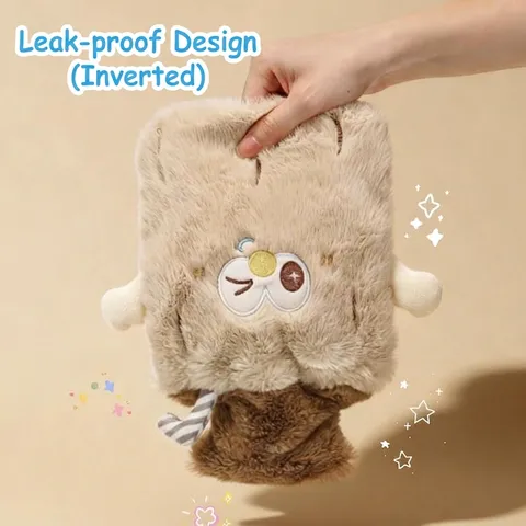 Cartoon Plush Hot Water Bag Explosion-Proof PVC Hand Warmer With Removable Faux Rabbit Fur Cover Soft Warm Water Bottle