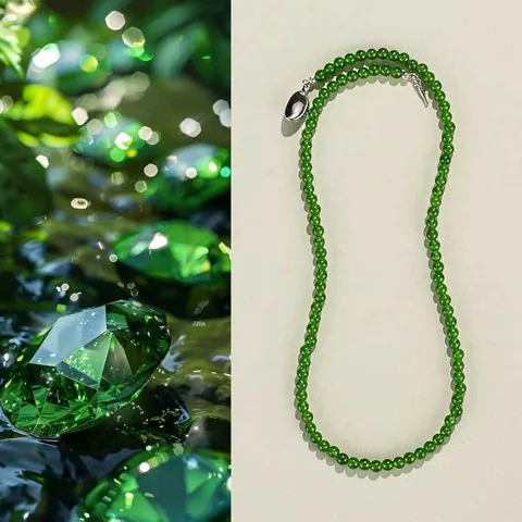 Collana di Perle Rotonde in Calcedonio Verde per Donna Fatta a Mano Filo Singolo Collana con Perline Gioielli Estivi di Lusso