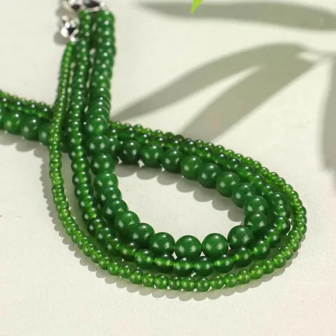 Collana di Perle Rotonde in Calcedonio Verde per Donna Fatta a Mano Filo Singolo Collana con Perline Gioielli Estivi di Lusso