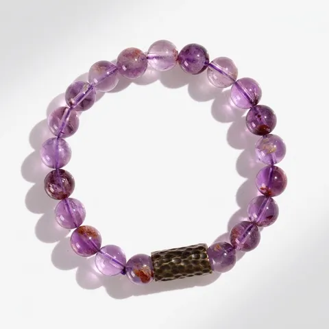Pulsera de Cuentas Multigemas Amatista Hecha a Mano para Mujer Estilo Chino Vintage Cristal Joyería con Dije de Mariposa Borla