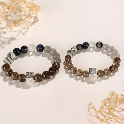 Nische Naturstein Perlenarmband Rauchquarz Grau Mondstein Grün Phantom Adlerauge Stein Paar Armband Minimalistischer Schmuck Geschenk