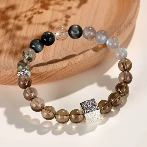 Nische Naturstein Perlenarmband Rauchquarz Grau Mondstein Grün Phantom Adlerauge Stein Paar Armband Minimalistischer Schmuck Geschenk