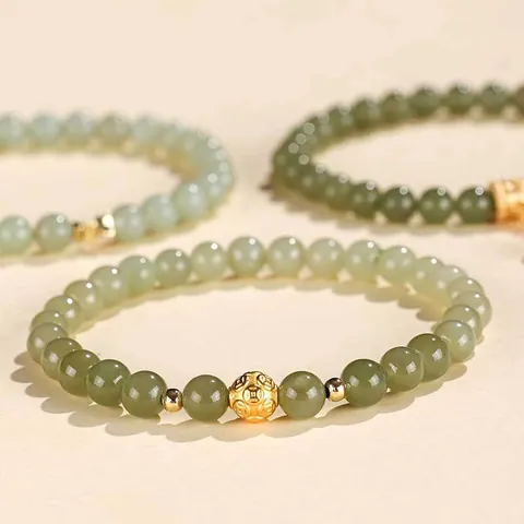 Ethnic Style Hetian Jade Beaded Bracelet For Women 925 Sterling Silver Six Character Mantra Copper Coin Bead Bracelet Handmade Jewelry