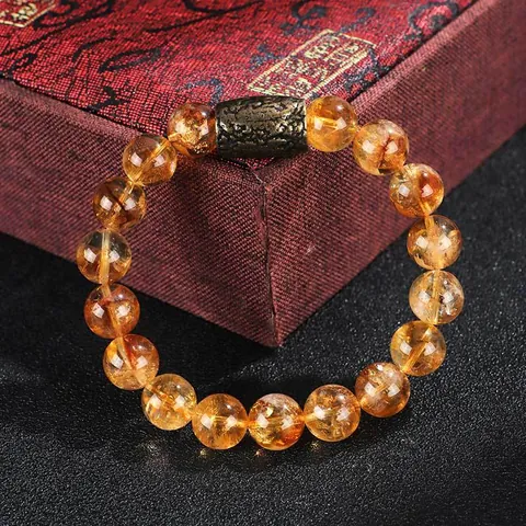 Pulsera de Cuentas de Cuarzo Rutilado Super Siete Negro Natural Vintage Para Mujer Hombre Cuenta de Metal Dorado Joyería de Cristal