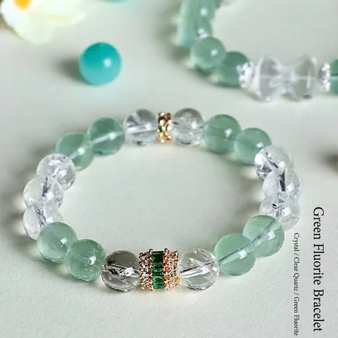 Natural Green Fluorite White Crystal Beaded Bracelet For Women Handmade Pi Xiu Bow Bracelet Rhinestone Gemstone Jewelry Gift