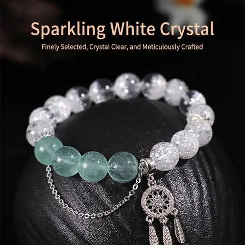 925 Sterling Silver Fireworks Crystal Beaded Bracelet For Women Natural Aquamarine Prehnite Rose Quartz Handmade Jewelry Gift