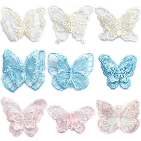 3D Organza Schmetterling Spitze Applikationen Bestickt Schmetterling Patches Für DIY Kleidung Haar Dekor Handgemachte Stickerei Schmetterling Aufkleber