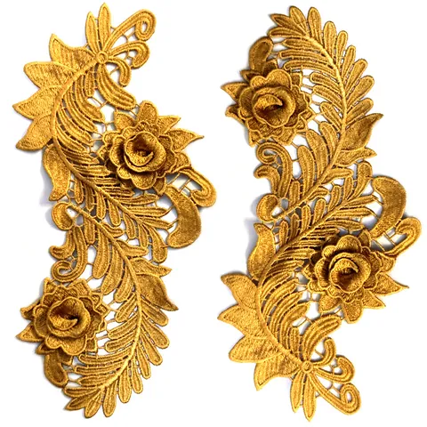 Symmetric 3D Water Soluble Embroidered Lace Patches Rose Floral Hollow Out Appliques For DIY Dress Clothing Accessories