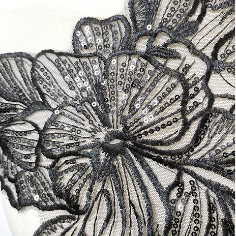 Water Soluble Lace Sequin Embroidery Patch Floral Applique Mesh Lace Trim For Wedding Dress Evening Gown DIY Sewing Accessories