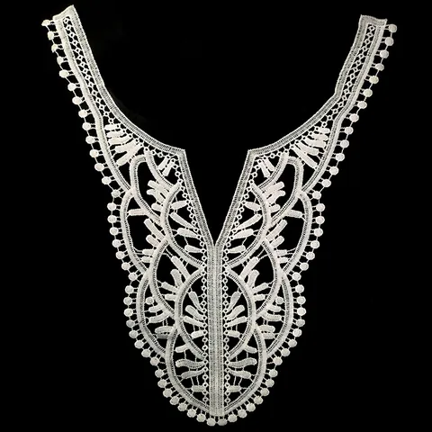 Water Soluble Lace Embroidery Fake Collar Hollow V-Neck Floral Patch Milk Silk DIY Apparel Sewing Craft Accessory