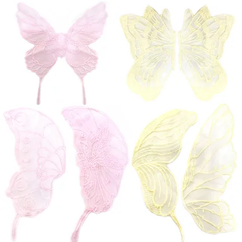 Polyester Embroidered Butterfly Lace Mesh Patches Symmetrical Flower Appliques For Wedding Dress DIY Clothing Accessories