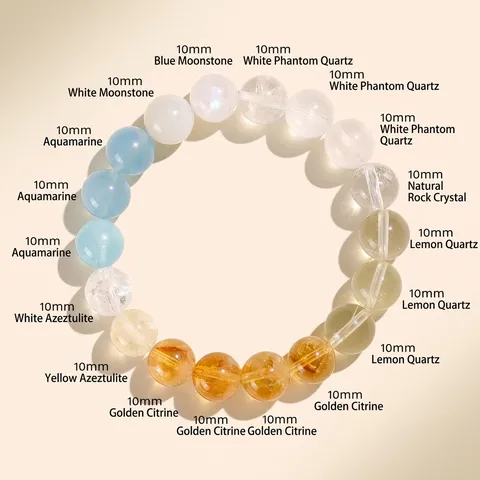 Pulsera de Cuentas de Cristal Natural para Mujer Aguamarina Citrino Cuarzo Fantasma Blanco Hecho a Mano Joyería Regalo
