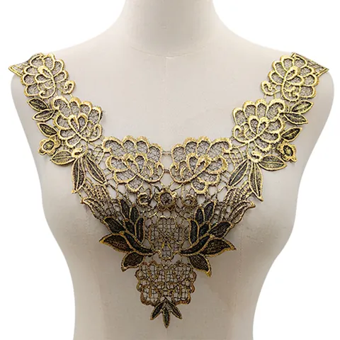 Col en Dentelle Brodée Polyester Brillant Motif Floral Papillon Bronzage Encolure Fausse Ajourée Pour Robe De Femme Accessoire DIY