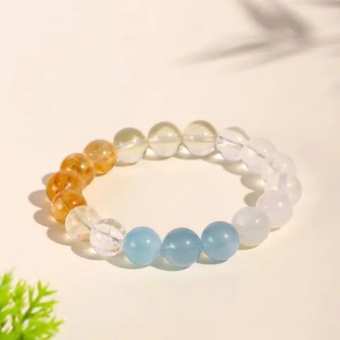 Pulsera de Cuentas de Cristal Natural para Mujer Aguamarina Citrino Cuarzo Fantasma Blanco Hecho a Mano Joyería Regalo