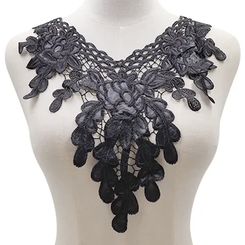 Water Soluble Lace Embroidered Collar Appliqué Floral Leaf Pattern Polyester Fabric LG257 DIY Sewing For Women Clothing Decoration