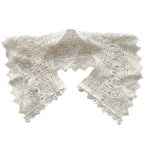Vintage Cotton Embroidered Lace Detachable Collar French Hollow Out Floral False Collar Scalloped Edge Dickey Collar For Women