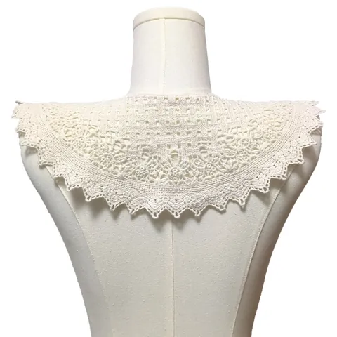 Vintage Cotton Embroidered Lace Detachable Collar French Hollow Out Floral False Collar Scalloped Edge Dickey Collar For Women